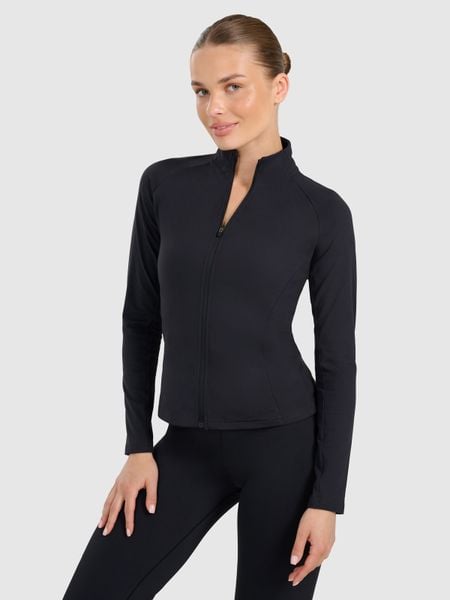 4F Bluza treningowa slim szybkoschnąca damska - czarna M. Czarne bluzy bez kaptura 4f, m, bez wzorów, z materiału, bez kaptura, na fitness i siłownię. Za 179.99 zł.