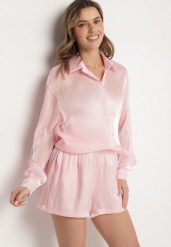 Różowy Komplet z Wiskozy z Bawełną Koszula i Szorty Luniora. Czerwone koszule Born2be, m, bez wzorów, z bawełny, eleganckie, bez kołnierzyka, bez ramiączek. Za 199.99 zł.
