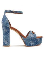 Guess Sandały FLJSE2 FAL03 Niebieski. Niebieskie sandały Guess, z aplikacjami, ze skóry, bez obcasa, na słupku, bez zapięcia. Za 599.99 zł.