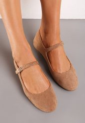 Brązowe Balerinki z Zapięciem na Sprzączkę z Ekozamszu Loraleima. Brązowe baleriny Renee, bez wzorów, eleganckie, bez obcasa, bez zapięcia. W wyprzedaży za 59.99 zł.