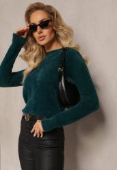 Ciemnozielony Sweter Wełniany Elisabema. Zielone swetry Renee, l, bez wzorów, z tkaniny, casualowe, bez ramiączek. Za 64.99 zł.