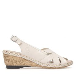 Sandały Rieker. Brązowe sandały Rieker, bez wzorów, bez obcasa, na koturnie, bez zapięcia. Za 299.99 zł.