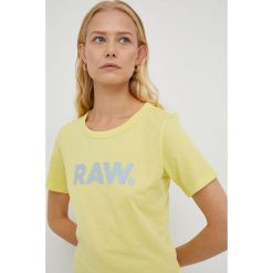 G-Star Raw t-shirt bawełniany kolor żółty. Żółte t-shirty G-Star Raw, m, bez wzorów, z bawełny, retro, bez kołnierzyka, bez ramiączek. W wyprzedaży za 79.99 zł.