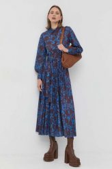 MAX&Co. sukienka kolor niebieski maxi rozkloszowana. Niebieskie sukienki MAX&Co., l, bez wzorów, bez kołnierzyka, bez ramiączek, maxi, plisowane. Za 1,109.90 zł.