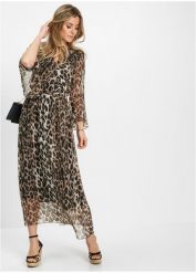Sukienka maxi. Brązowe sukienki bonprix, bez wzorów, z szyfonu, eleganckie, bez kołnierzyka, bez ramiączek, maxi. Za 199.99 zł.