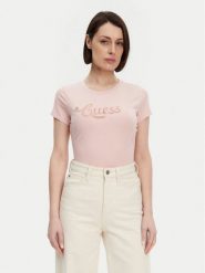 Guess T-Shirt W5GI47 KA0Q1 Różowy Slim Fit. Czerwone t-shirty Guess, m, z aplikacjami, z bawełny, bez kołnierzyka, bez ramiączek. Za 179.99 zł.