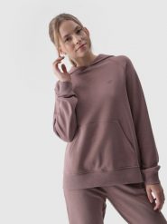 4F Bluza dresowa nierozpinana z kapturem damska - beżowa XS. Brązowe bluzy z kapturem 4f, xs, bez wzorów, z bawełny, z kapturem. Za 149.99 zł.