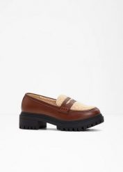 Loafersy chunky. Brązowe czółenka bonprix, bez wzorów, bez obcasa, bez zapięcia. Za 144.99 zł.