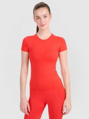 4F Koszulka treningowa slim bezszwowa damska - czerwona M/L. Czerwone t-shirty sportowe 4f, l, bez wzorów, z dzianiny, bez ramiączek, do biegania. W wyprzedaży za 89.99 zł.