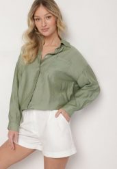 Zielona Klasyczna Koszula o Kroju Oversize z Kieszonką Liorea. Zielone koszule Born2be, l, bez wzorów, z jeansu, biznesowe, bez kołnierzyka, bez ramiączek. Za 129.99 zł.
