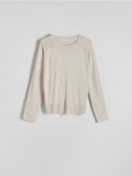 Gładki sweter z wiskozą - beżowy. Brązowe swetry Reserved, l, bez wzorów, z dzianiny, bez ramiączek. W wyprzedaży za 49.99 zł.