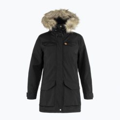 Kurtka puchowa damska Fjällräven Nuuk Parka. Czarne płaszcze Fjällräven, bez wzorów, z puchu, sportowe, bez kaptura. Za 2,220.90 zł.