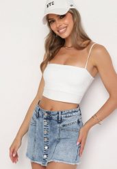 Jasnoniebieskie Spódnico-Szorty Jeansowe z Wysokim Stanem Benatia. Niebieskie szorty Born2be, bez wzorów, z denimu, eleganckie. W wyprzedaży za 50.99 zł.