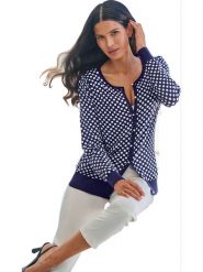 Heine Kardigan w kolorze granatowo-białym rozmiar: 42. Niebieskie swetry Heine, bez wzorów, bez ramiączek. Za 104.99 zł.