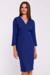Elegancka sukienka ołówkowa z zaznaczoną talią niebieska. Niebieskie sukienki Stylove, do pracy, l, bez wzorów, biznesowe, bez kołnierzyka, bez ramiączek, ołówkowe. Za 399.00 zł.