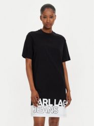 Karl Lagerfeld Jeans Sukienka codzienna 245J1311 Czarny Regular Fit. Czarne sukienki Karl Lagerfeld Jeans, na co dzień, s, bez wzorów, z bawełny, bez kołnierzyka, bez ramiączek, proste. Za 529.99 zł.