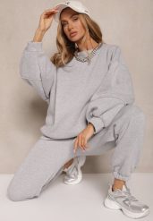 Szary Komplet Dresowy z Polarową Podszewką Bluza i Joggery Ziline. Szare bluzy bez kaptura Renee, bez wzorów, z bawełny, bez kaptura. W wyprzedaży za 151.99 zł.