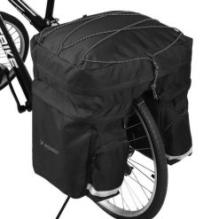 Pojemna torba rowerowa 60 L na bagażnik. Czarne torby podróżne Wozinsky, bez wzorów, z materiału. Za 203.60 zł.