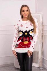 Sweter świąteczny z reniferem ecru. Swetry KESI, l, bez wzorów, z wełny, wizytowe, plus size, bez ramiączek. Za 125.45 zł.