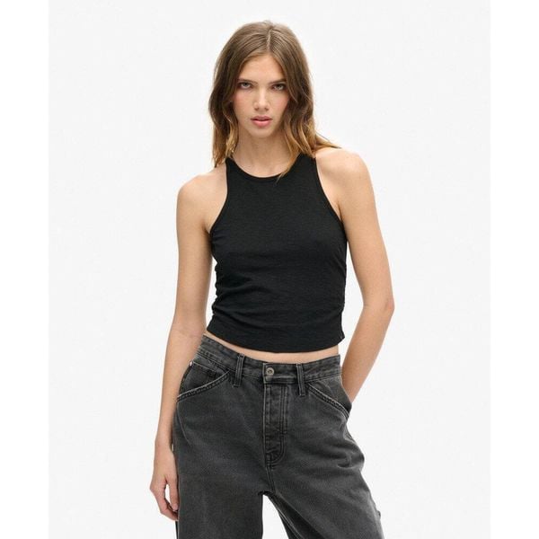 Top marszczony. Czarne bielizna termoaktywna damska Superdry, bez wzorów, bez ramiączek. W wyprzedaży za 97.50 zł.