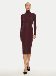 Elisabetta Franchi Sukienka dzianinowa AM-25B-46E3-V440 Bordowy Slim Fit. Czerwone sukienki Elisabetta Franchi, bez wzorów, z dzianiny, bez kołnierzyka, bez ramiączek. Za 1,579.00 zł.