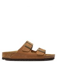Birkenstock Klapki Arizona Leoi 1028401 Brązowy. Brązowe klapki Birkenstock, bez wzorów, ze skóry, bez obcasa, bez zapięcia. Za 379.00 zł.