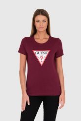 GUESS Bordowy damski t-shirt bawełniany Original Tee, Rozmiar S. Czerwone t-shirty Guess, s, z aplikacjami, z bawełny, bez kołnierzyka, bez ramiączek. W wyprzedaży za 100.99 zł.