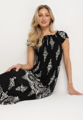 Czarna Wiskozowa Sukienka z Marszczoną Góra i Wzorem Boho Ellifae. Czarne sukienki Born2be, na spotkanie biznesowe, l, z aplikacjami, z wiskozy, boho, bez kołnierzyka, bez ramiączek, maxi. Za 89.99 zł.