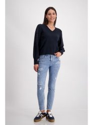 Monari Sweter w kolorze granatowym rozmiar: 40. Niebieskie swetry Monari, bez wzorów, bez ramiączek. Za 214.19 zł.