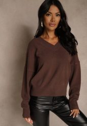 Brązowy Klasyczny Sweter z Wiskozą i Kaszmirem Marirra. Brązowe swetry Renee, bez wzorów, z jeansu, biznesowe, bez ramiączek. Za 109.99 zł.