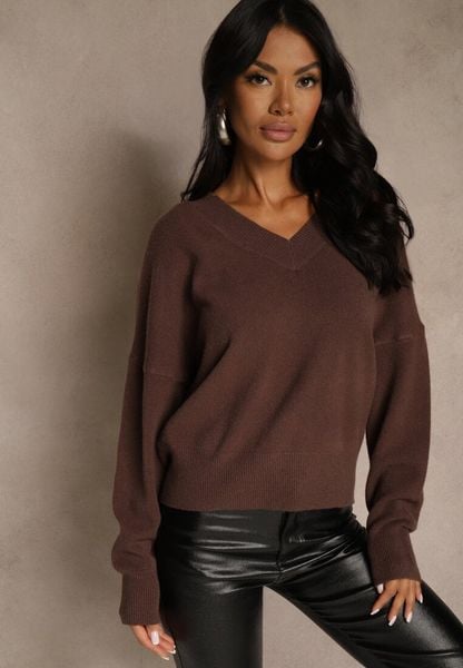 Brązowy Klasyczny Sweter z Wiskozą i Kaszmirem Marirra. Brązowe swetry Renee, bez wzorów, z jeansu, biznesowe, bez ramiączek. Za 109.99 zł.