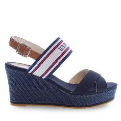 Sandały U.S. Polo Assn. Niebieskie sandały U.S. Polo Assn., bez wzorów, bez obcasa, na koturnie, bez zapięcia. Za 329.99 zł.