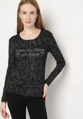 Czarna Bluzka Typu Longsleeve z Geometrycznym Wzorem Unila. Czarne bluzki Born2be, l, bez wzorów, z jeansu, biznesowe, bez kołnierzyka, bez ramiączek. Za 44.99 zł.