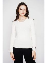 C& Jo Sweter w kolorze białym rozmiar: 42. Białe swetry C& Jo, bez wzorów, ze splotem, klasyczne, bez ramiączek. Za 121.99 zł.