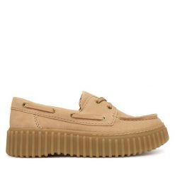 Półbuty Clarks. Brązowe półbuty wsuwane Clarks, bez wzorów, bez obcasa, na płaskiej podeszwie. Za 519.99 zł.