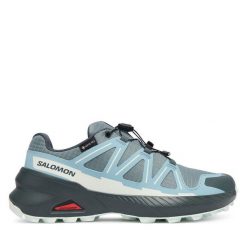 Trekkingi Salomon. Niebieskie buty trekkingowe Salomon, bez wzorów, z gore-texu, bez zapięcia, trekkingowe, gore-tex. Za 519.99 zł.