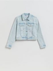 Jeansowa kurtka - niebieski. Niebieskie kurtki Reserved, l, bez wzorów, z bawełny, klasyczne, bez kaptura. Za 139.99 zł.