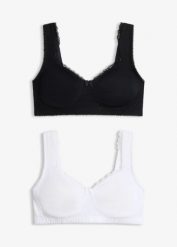 Biustonosz minimizer typu T-shirt bez fiszbinów z bawełną organiczną (2 szt.). Niebieskie biustonosze bonprix, bez wzorów, z bawełny. Za 99.98 zł.