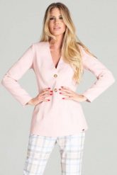 Elegancka Marynarka z Dekoltem V - Różowa. Czerwone marynarki i żakiety Figl, l, bez wzorów, z materiału, eleganckie, bez ramiączek. Za 319.00 zł.