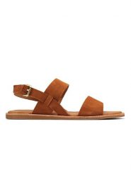 Clarks Skórzane sandały w kolorze jasnobrązowym rozmiar: 39. Brązowe sandały Clarks, bez wzorów, z nubiku, klasyczne, z otwartym noskiem, bez obcasa, bez zapięcia. Za 150.37 zł.