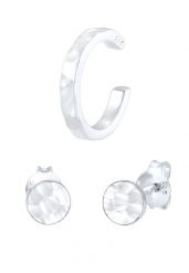 Elli Ladies Set Plug Earcuff Round Hammered 925 Sterling Silver Plated Kolczyki 1 ct Damski. Szare kolczyki Elli, pozłacane. Za 248.99 zł.