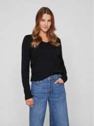 Vila Sweter Ril 14042769 Czarny Regular Fit. Czarne swetry Vila, xl, bez wzorów, z wiskozy, bez ramiączek. Za 79.99 zł.