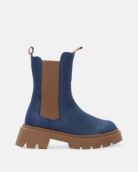 NIEBIESKIE SKÓRZANE SZTYBLETY D23KB-4270 N WIS. Niebieskie botki Venezia, bez wzorów, ze skóry, bez obcasa, bez zapięcia. Za 259.00 zł.