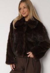 Brązowa Krótka Kurtka Futerko z Kołnierzem Anantia. Brązowe kurtki Born2be, m, bez wzorów, z dzianiny, biznesowe, bez kaptura. Za 219.99 zł.