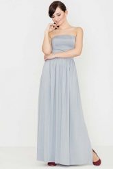 Szara Zmysłowa Gorsetowa Maxi Sukienka. Szare sukienki Katrus, l, bez wzorów, z bawełny, bez kołnierzyka, bez ramiączek, maxi, gorsetowe. Za 259.00 zł.