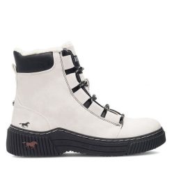 Botki Mustang. Białe botki Mustang, bez wzorów, bez obcasa, na płaskiej podeszwie, bez zapięcia. Za 303.99 zł.