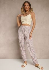 Białe Spodnie z Wiskozy High Waist w Kwiatowy Wzór Liosena. Białe jeansy Renee, bez wzorów, z jeansu, z podwyższonym stanem. W wyprzedaży za 26.99 zł.