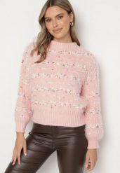 Różowy Sweter z Wiskozą i Bawełną z Kolorową Nicią Raithra. Czerwone swetry Born2be, uniwersalny, z aplikacjami, z bawełny, eleganckie, bez ramiączek. W wyprzedaży za 84.99 zł.