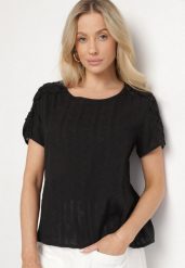 Czarna Bawełniana Bluzka z Koronkowymi Wstawkami Amoette. Czarne bluzki Born2be, m, bez wzorów, z bawełny, eleganckie, bez kołnierzyka, bez ramiączek. Za 69.99 zł.