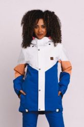 Kurtka narciarska i snowboardowa 1080 - pastelowa brzoskwinia, biel i błękit. Białe kurtki narciarskie OOSC, na zimę, xl, bez wzorów, z materiału, z kapturem, narciarskie. Za 1,445.99 zł.